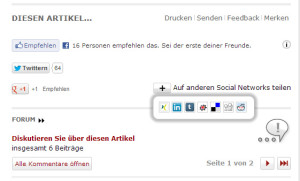 Kostenloses Online Marketing Share Buttons unterm Content Bereich auf spiegel.de